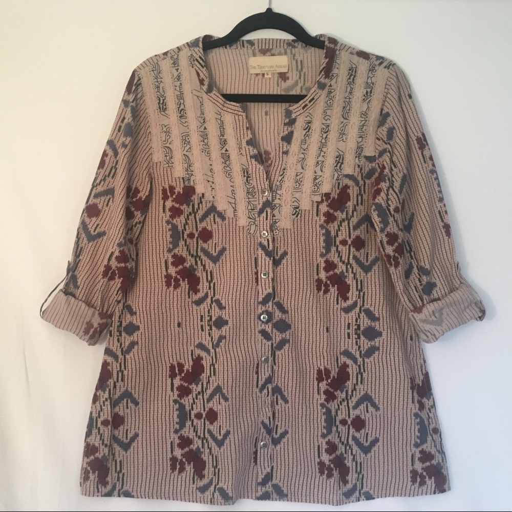 Embroidered Warm Watercolor Top Territory Ahead